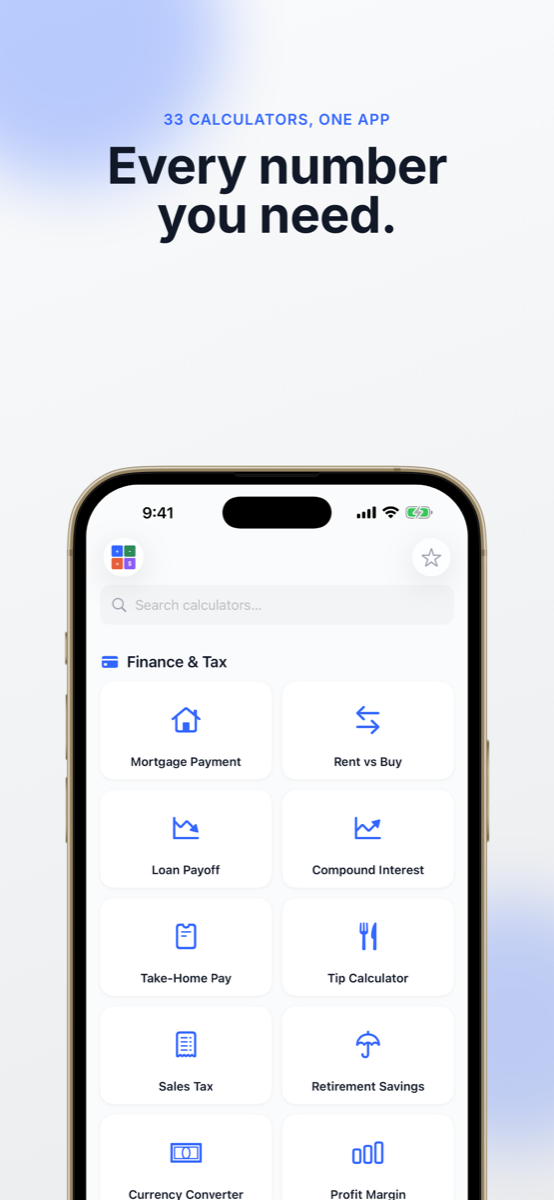 CalcKit home screen showing the calculator library