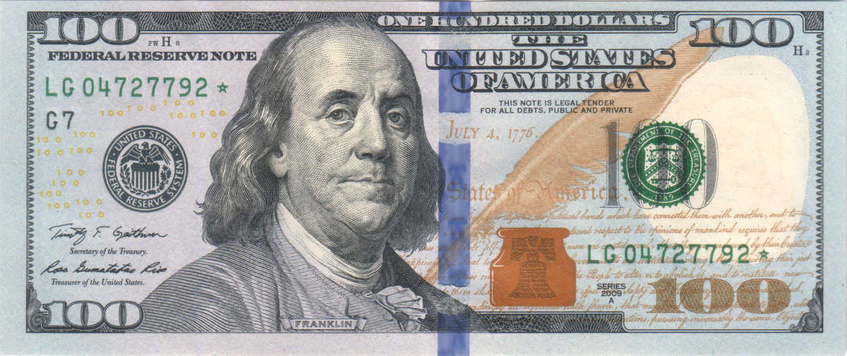 One hundred dollar bill obverse