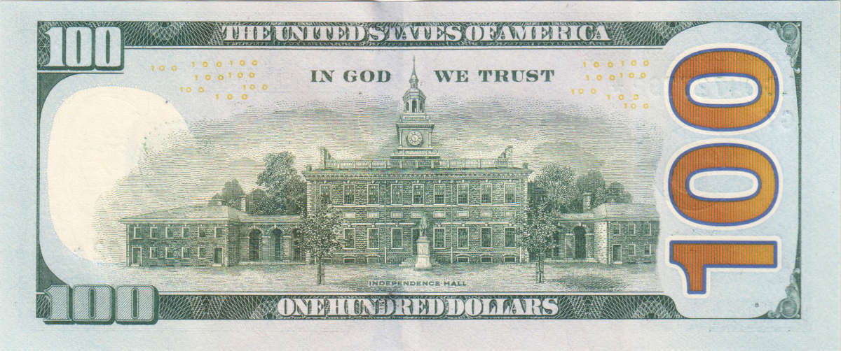 One hundred dollar bill reverse