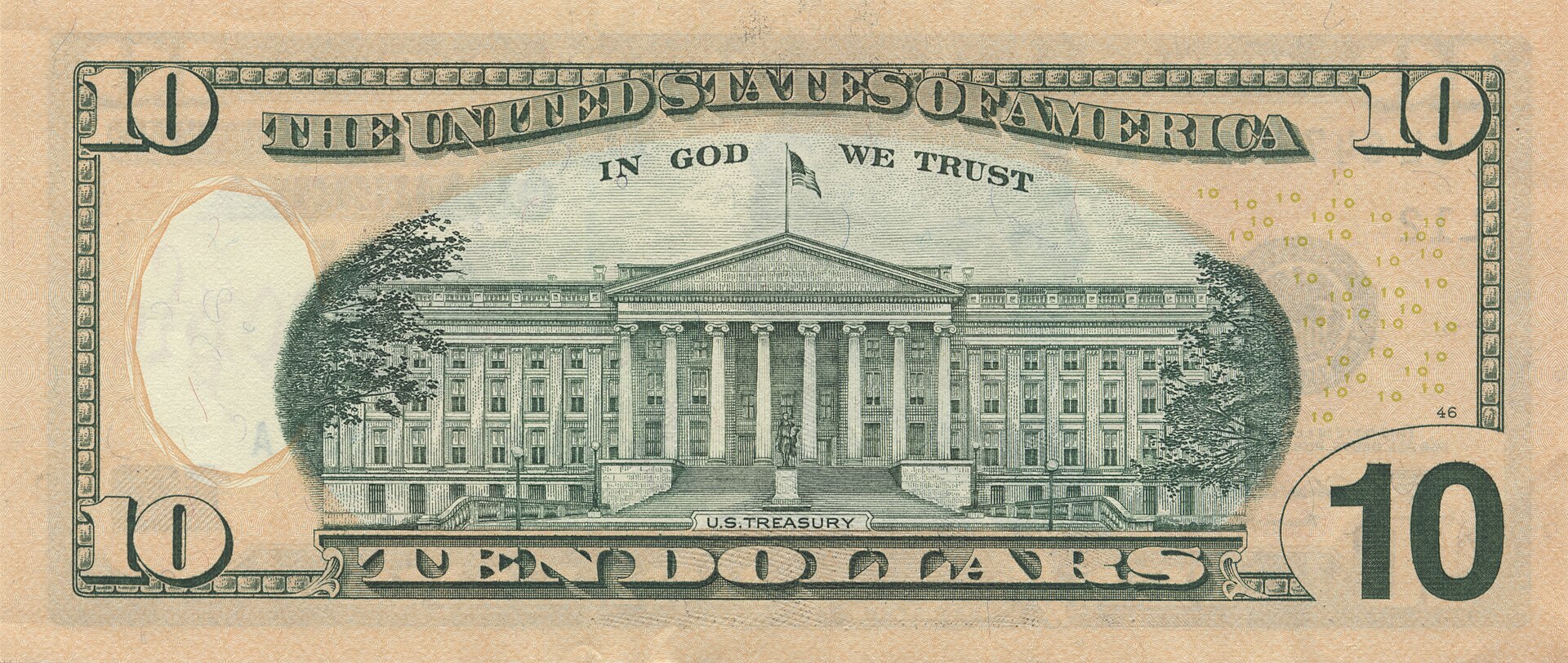 Ten dollar bill reverse