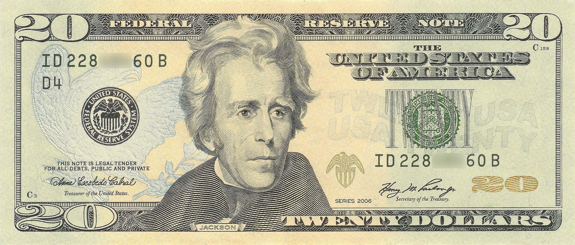 Twenty dollar bill obverse