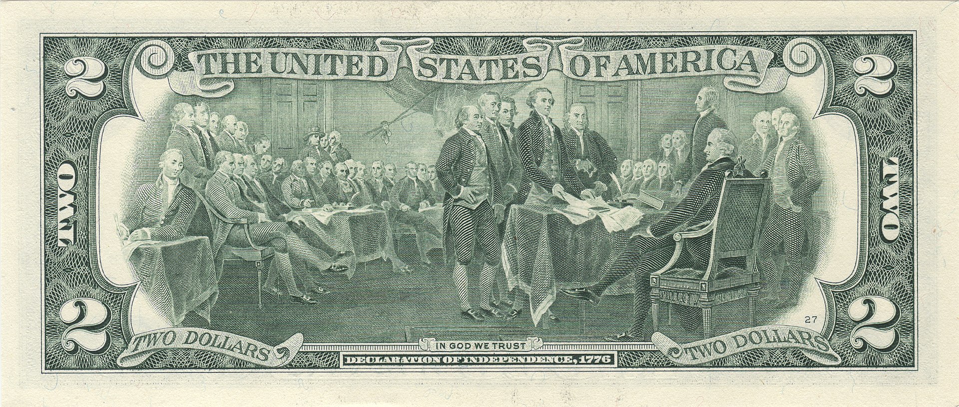 Two dollar bill reverse