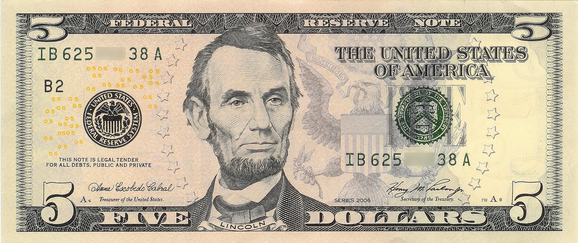 Five dollar bill obverse
