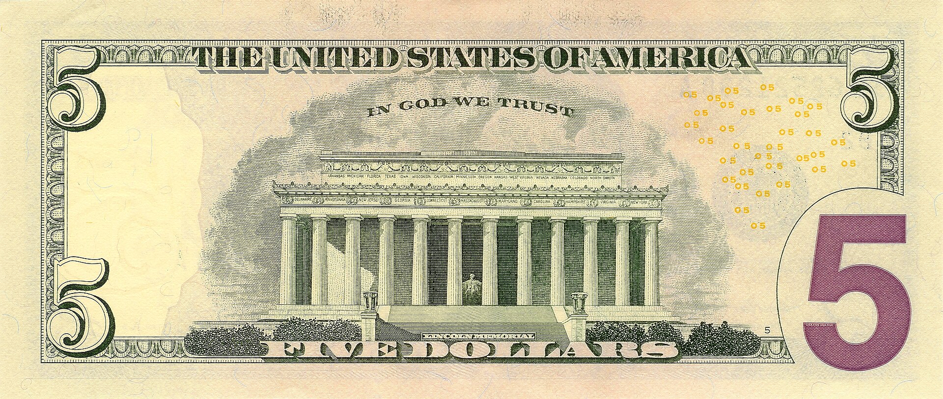 Five dollar bill reverse